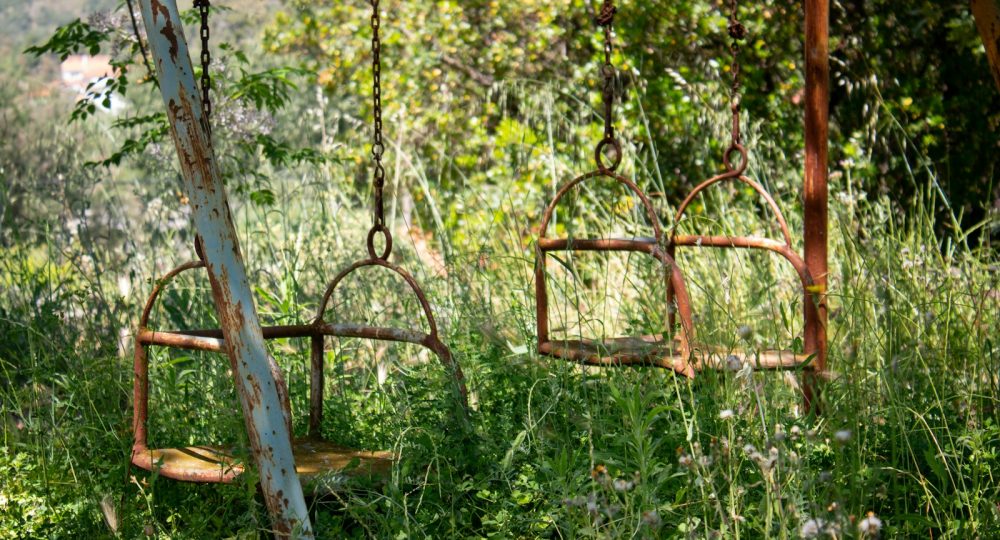 a swing set in a yard